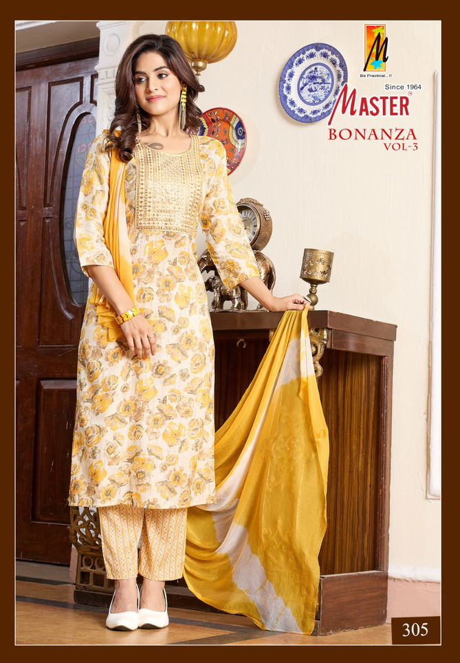 Bonaza Vol 3 By Master Straight Cut Printed Kurti With Bottom Dupatta Wholesale Online